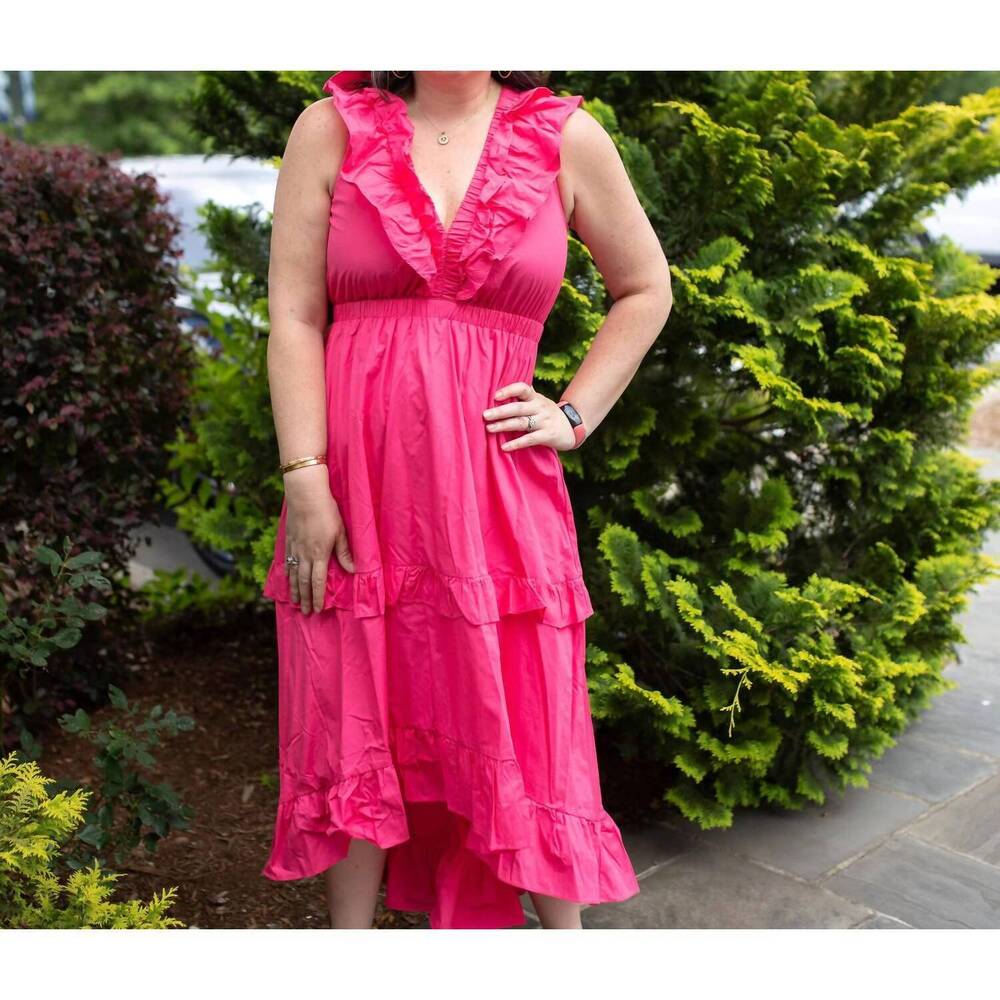 NEW PEACH LOVE ruffled high-low midi dress in pink